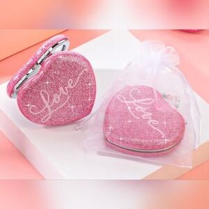 Pink Heart-Shaped Compact Mirror